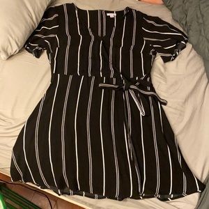 Black & white striped casual dress